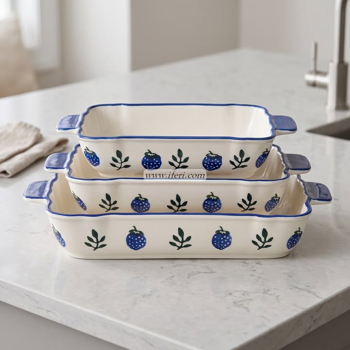 3 Pcs Rectangular Shape Ceramic Casserole Dish OMR2237