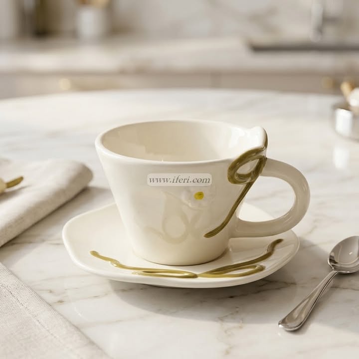 Single Piece Ceramic Tea & Coffee Cup with Saucer Set OMR2306