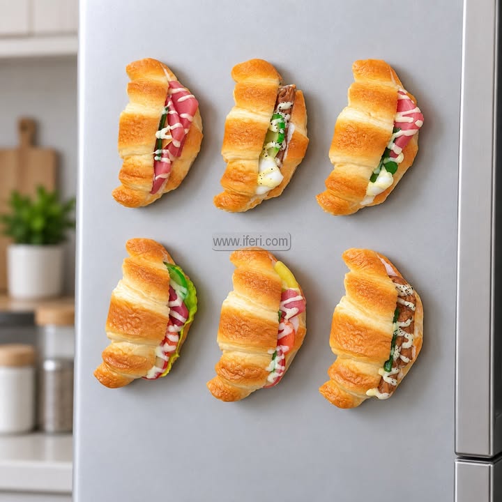 6 Pcs Multidesign Croissant Sandwich Fridge Magnet Set GA2086