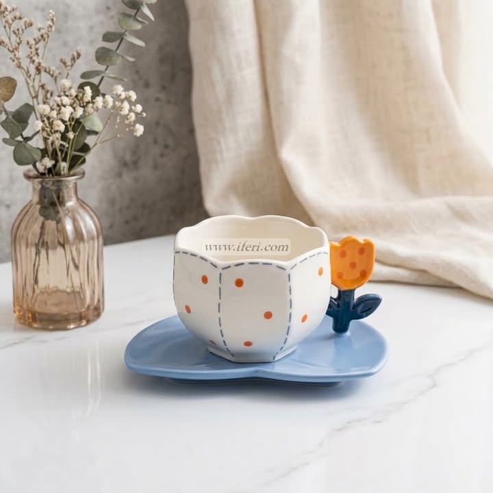 Single Piece Ceramic Tea & Coffee Cup with Saucer Set OMR2362