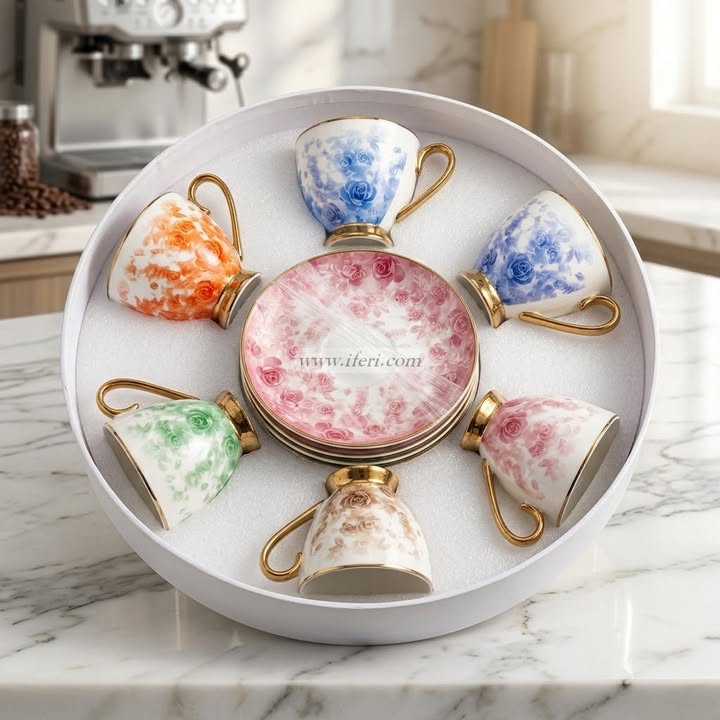 6 Pcs Ceramic Tea Cup & Saucer Set OMR2333