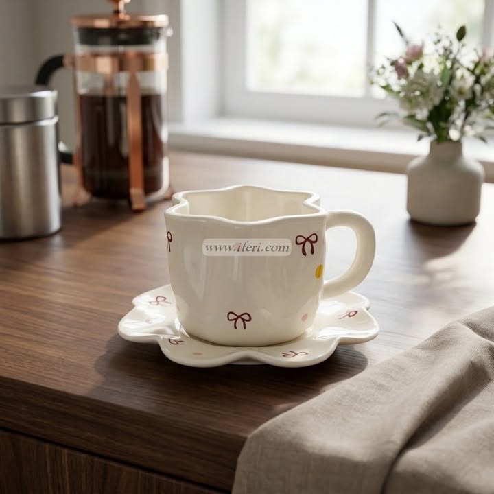 Single Piece Ceramic Tea & Coffee Cup with Saucer Set OMR2407