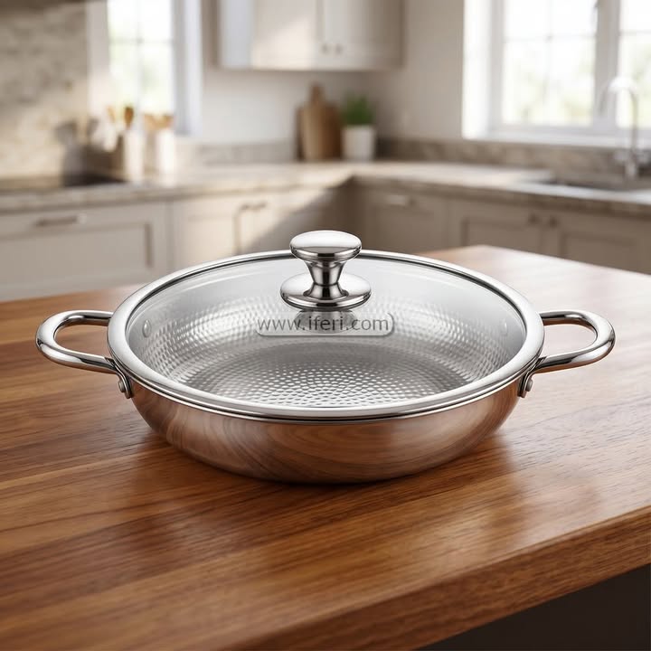 24cm Stainless Steel Jalebi Pan Karai with Lid ALM6558