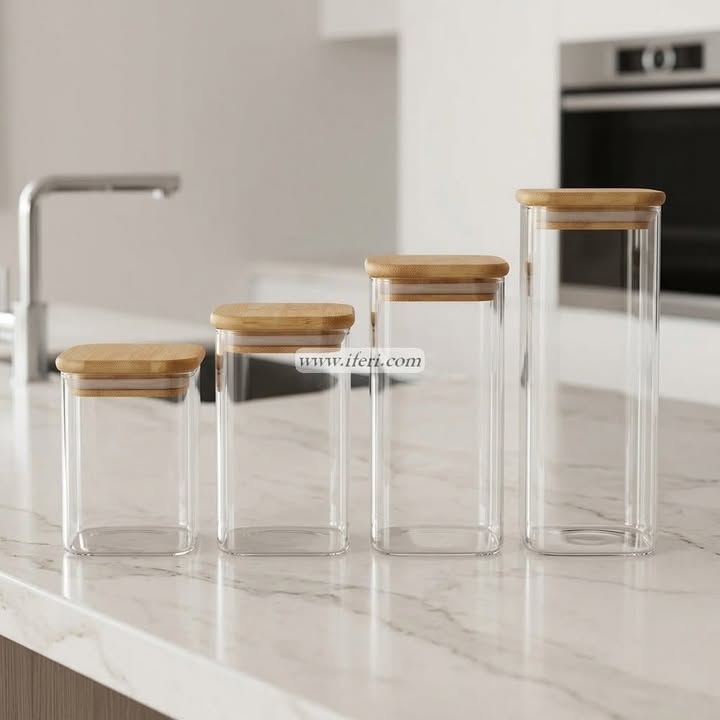 4 Pcs Airtight Glass Spice Jar Set RY64968