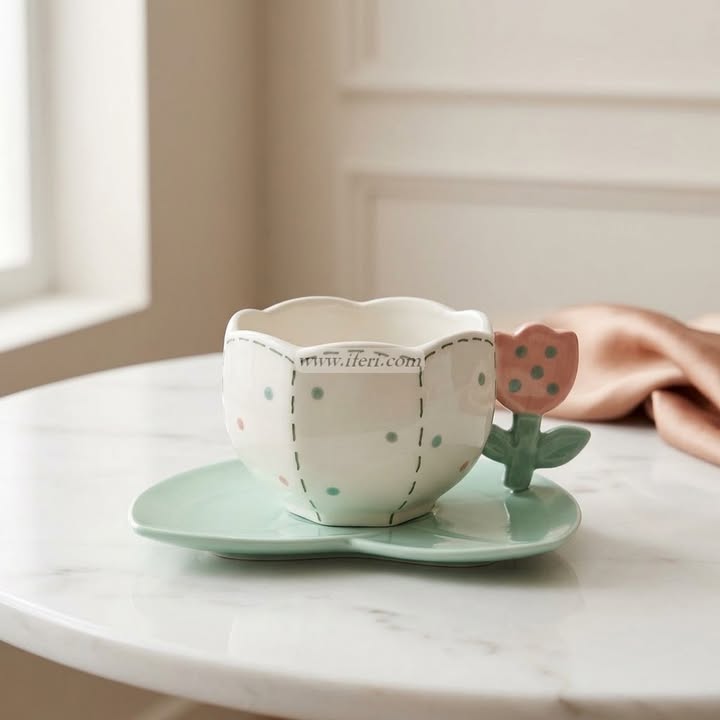 Single Piece Ceramic Tea & Coffee Cup with Saucer Set OMR2360
