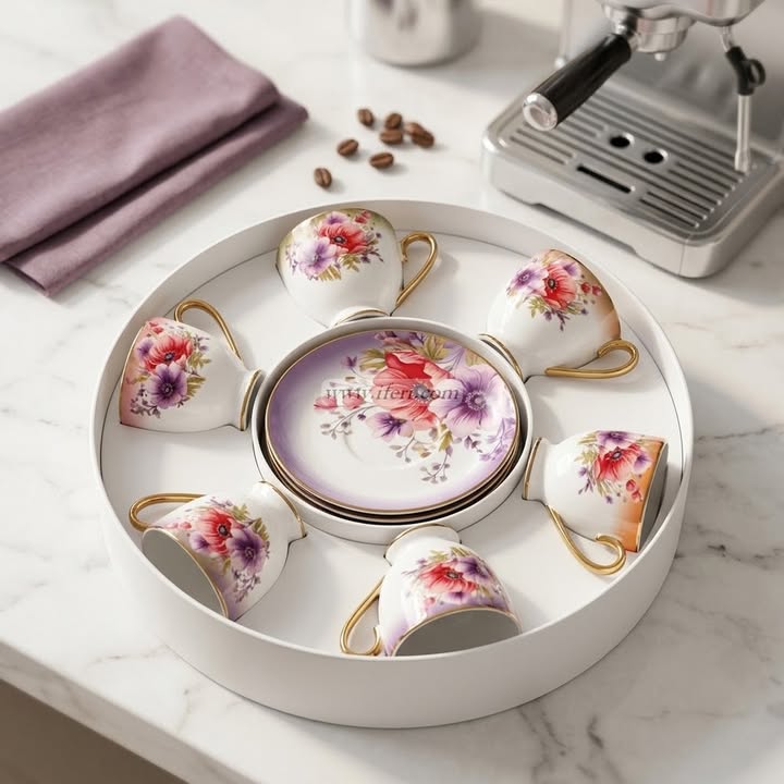 6 Pcs Ceramic Tea Cup & Saucer Set OMR2334