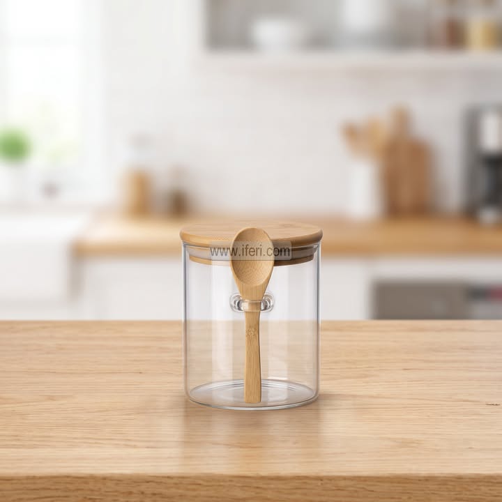 4 Inch Airtight Glass Cookie Jar / Spice Jar with Spoon TB1841