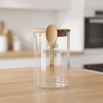 6 Inch Airtight Glass Cookie Jar / Spice Jar with Spoon TB1850