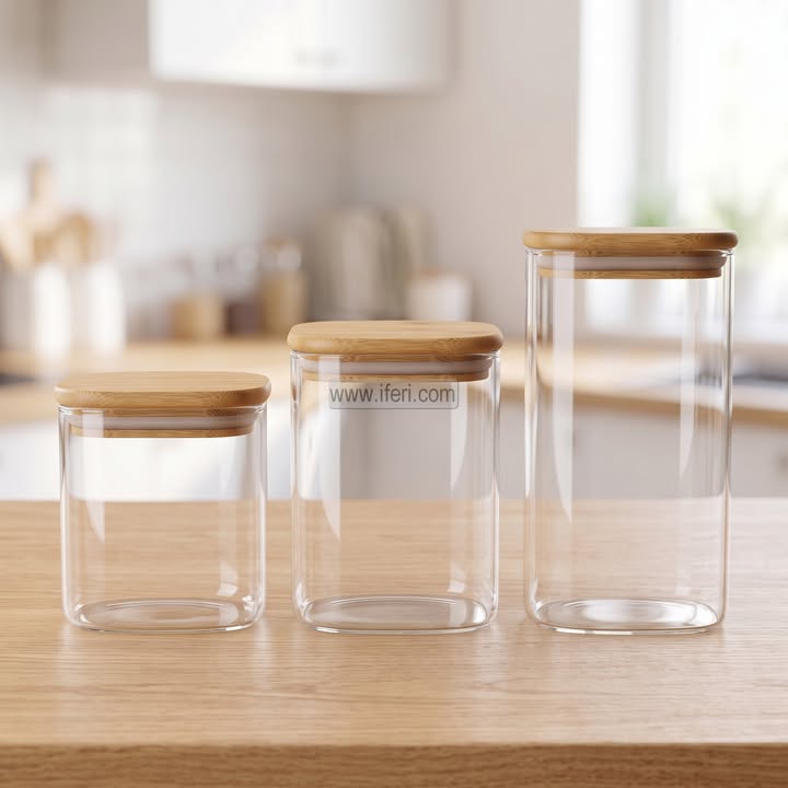 3 Pcs Airtight Glass Cookie Jar / Spice Jar Set TB1848