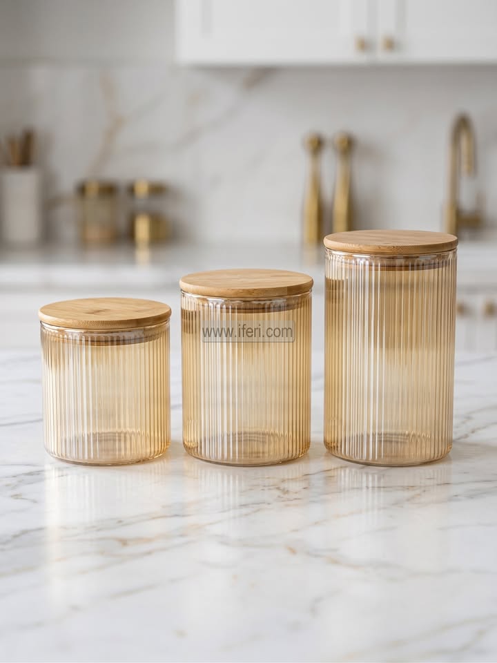 3 Pcs Airtight Glass Cookie Jar / Spice Jar Set TB1865