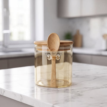 5 Inch Airtight Glass Cookie Jar / Spice Jar with Spoon TB1845