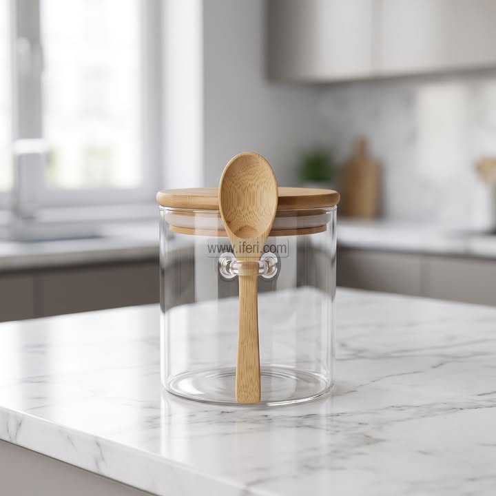 5 Inch Airtight Glass Cookie Jar / Spice Jar with Spoon TB1842