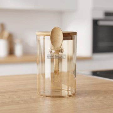6 Inch Airtight Glass Cookie Jar / Spice Jar with Spoon TB1851