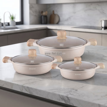 3 Pcs Bowen Elegant Kitchen Non-Stick Shallow Casserole Cookware Set AZM047
