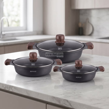 3 Pcs Bowen Elegant Kitchen Non-Stick Shallow Casserole Cookware Set AZM050