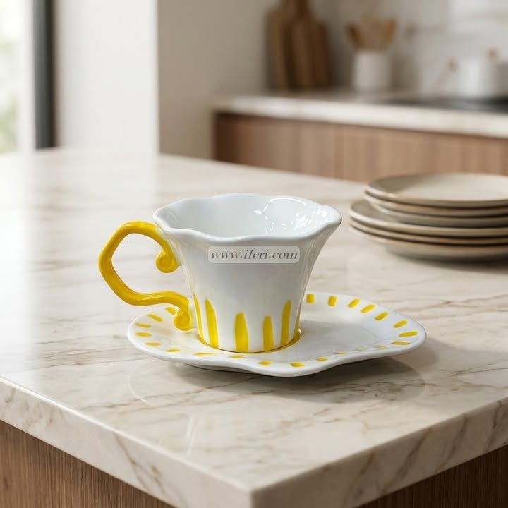 Single Piece Ceramic Tea & Coffee Cup with Saucer Set OMR2318