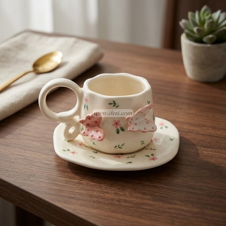 Single Piece Ceramic Tea & Coffee Cup with Saucer Set OMR2401