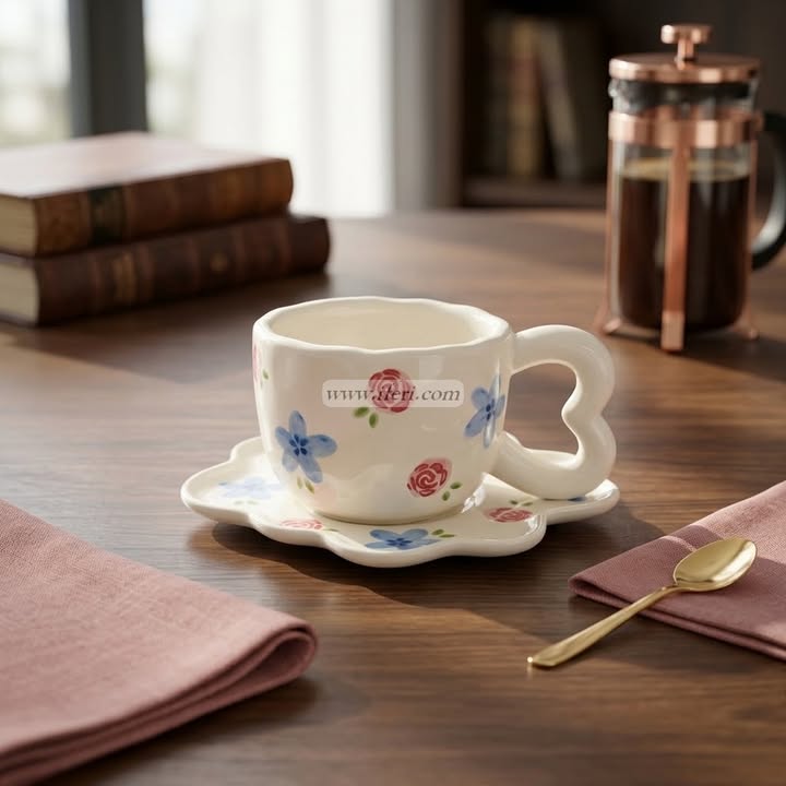 Single Piece Ceramic Tea & Coffee Cup with Saucer Set OMR2406