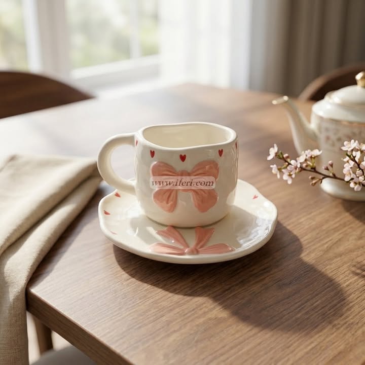 Single Piece Ceramic Tea & Coffee Cup with Saucer Set OMR2314