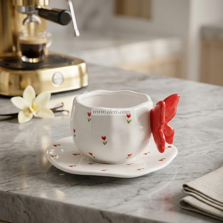 Single Piece Ceramic Tea & Coffee Cup with Saucer Set OMR2377