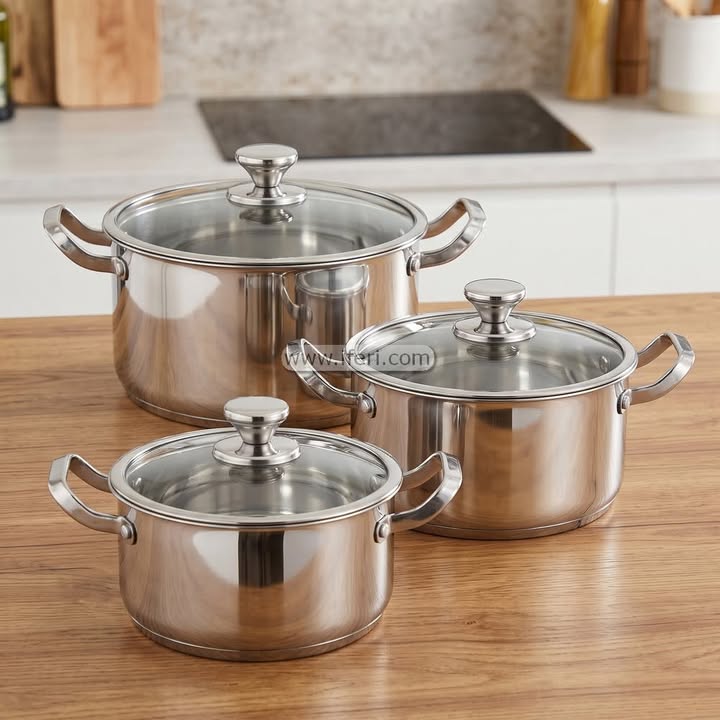 3 Pcs Stainless Steel Cookware Casserole Set with Lid CK4055
