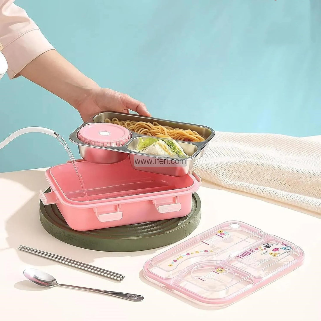 3 Part Airtight Stainless Steel Tiffin Box Food Container with Spoons SF0171