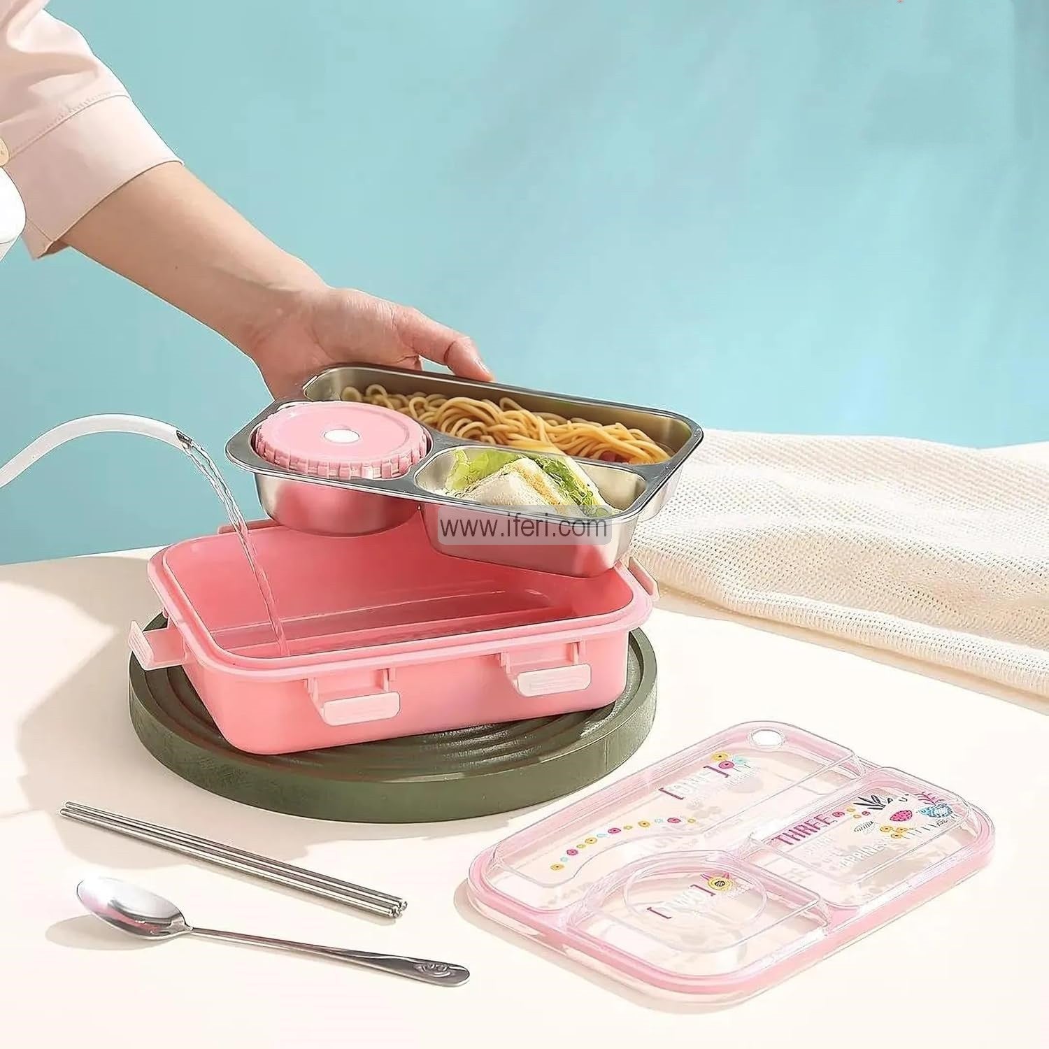 3 Part Airtight Stainless Steel Tiffin Box Food Container with Spoons SF0171