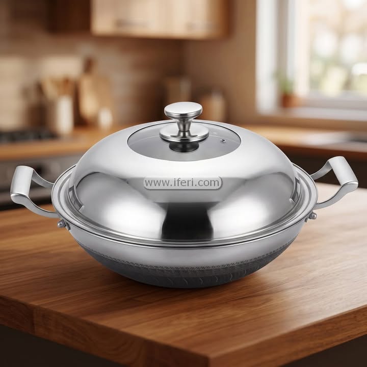 36cm Life-Chef Stainless Steel Non-Stick Big Karai Cookware with Lid CK4058