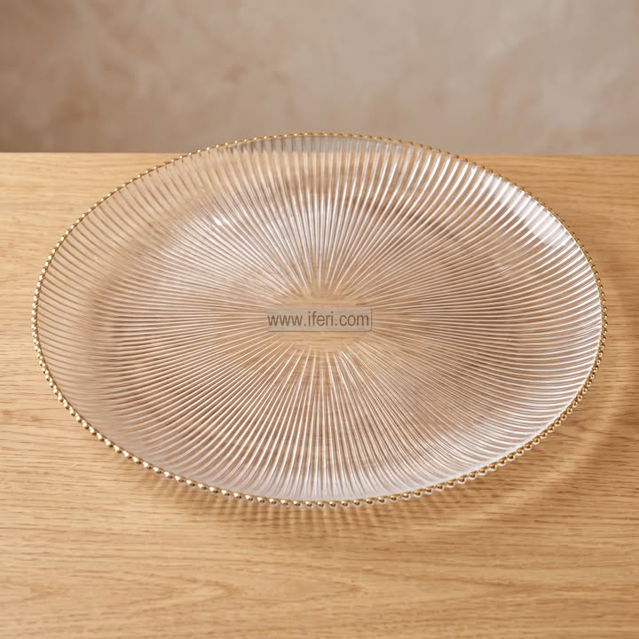 12.5 Inch Exclusive Golden Rim Glass Rice Serving Plate RY37012
