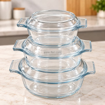 3 Pcs Tempered Glass Round Shaped Casserole Set with Lid CK4095