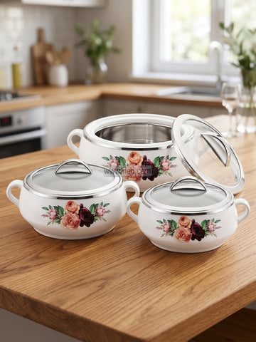 3 Pcs Jaypee Ceramika Exclusive Food Storage Hotpot / Thermoware Casserole Set ALM6585