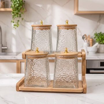 4 Pcs Airtight Glass Spice Jar Set with Stand CK4081