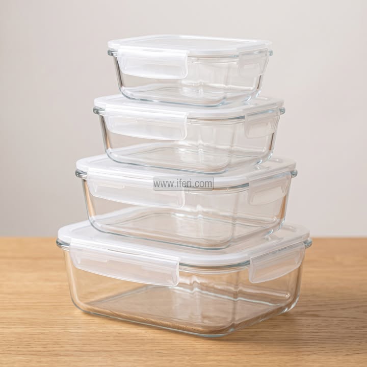 4 Pcs Oven Proof Glass Food Container Set RY37004