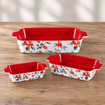 3 Pcs Rectangular Shape Ceramic Casserole Dish CK4074