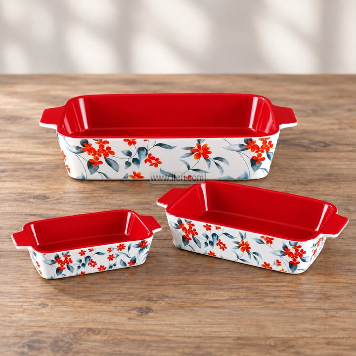 3 Pcs Rectangular Shape Ceramic Casserole Dish CK4074