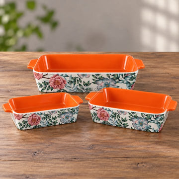 3 Pcs Rectangular Shape Ceramic Casserole Dish CK4072