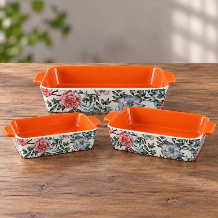 3 Pcs Rectangular Shape Ceramic Casserole Dish CK4072