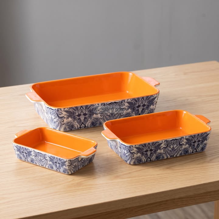 3 Pcs Rectangular Shape Ceramic Casserole Dish CK4071