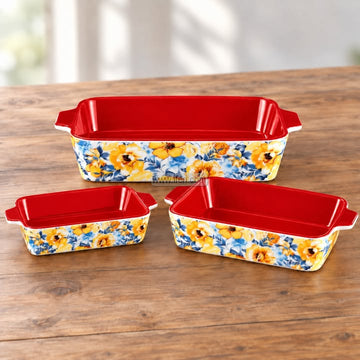 3 Pcs Rectangular Shape Ceramic Casserole Dish CK4076