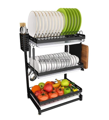 3 Tier Stainless Steel Wall Hanging Dish Drying Storage Rack with Holder KSM0019