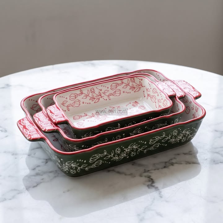 3 Pcs Rectangular Shape Ceramic Casserole Dish CK4070