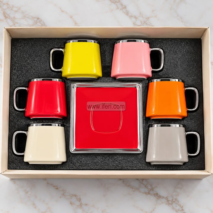 6 Pcs Multicolor Ceramic Tea Cup & Saucer Set EB21686