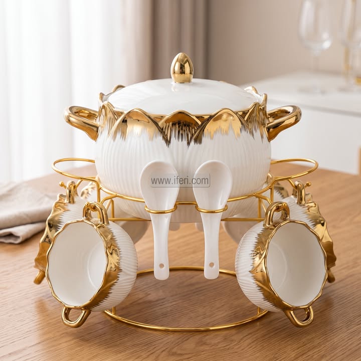 7 Pcs Exclusive Ceramic Soup Bowl & Pot Set with Stand EB21683