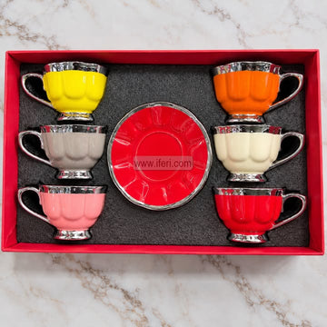 6 Pcs Multicolor Ceramic Tea Cup & Saucer Set EB21684