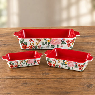 3 Pcs Rectangular Shape Ceramic Casserole Dish CK4075