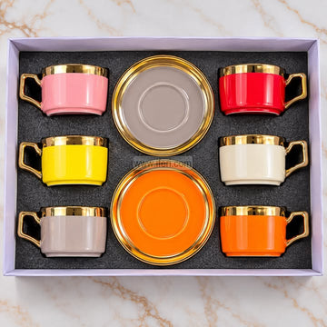 6 Pcs Multicolor Ceramic Tea Cup & Saucer Set EB21685