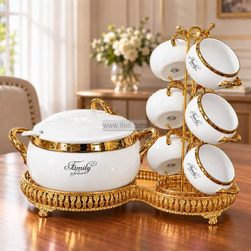 7 Pcs Exclusive Ceramic Soup Bowl & Pot Set with Stand EB21681