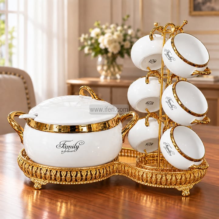 7 Pcs Exclusive Ceramic Soup Bowl & Pot Set with Stand EB21681
