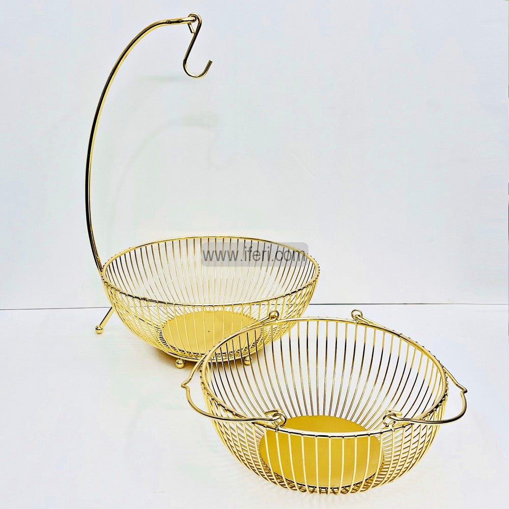 2 Tier Metal Fruit Basket, Multifunctional Storage Basket with Banana Hanger DL6840
