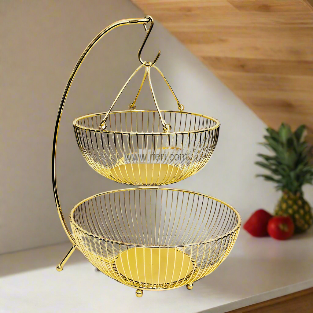 2 Tier Metal Fruit Basket, Multifunctional Storage Basket with Banana Hanger DL6840
